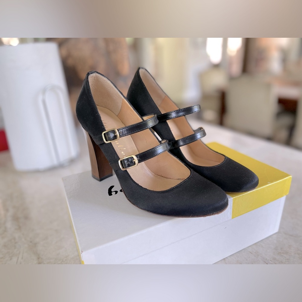 Bettye Muller black satin Mary-Jane heels, Size 36.5
